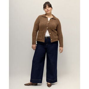 Additon Elle Brown Fuzzy Button-Up Cardigan with Front Pockets Wool Blend Sz 1X